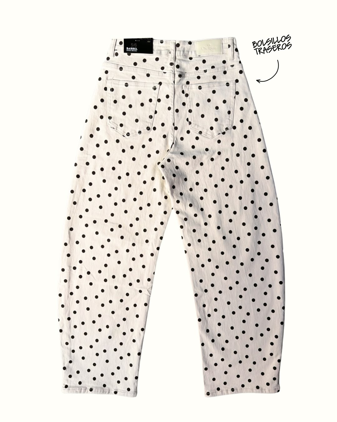 Pantalon camel con lunares estilo barrel Chic Royale - 6379