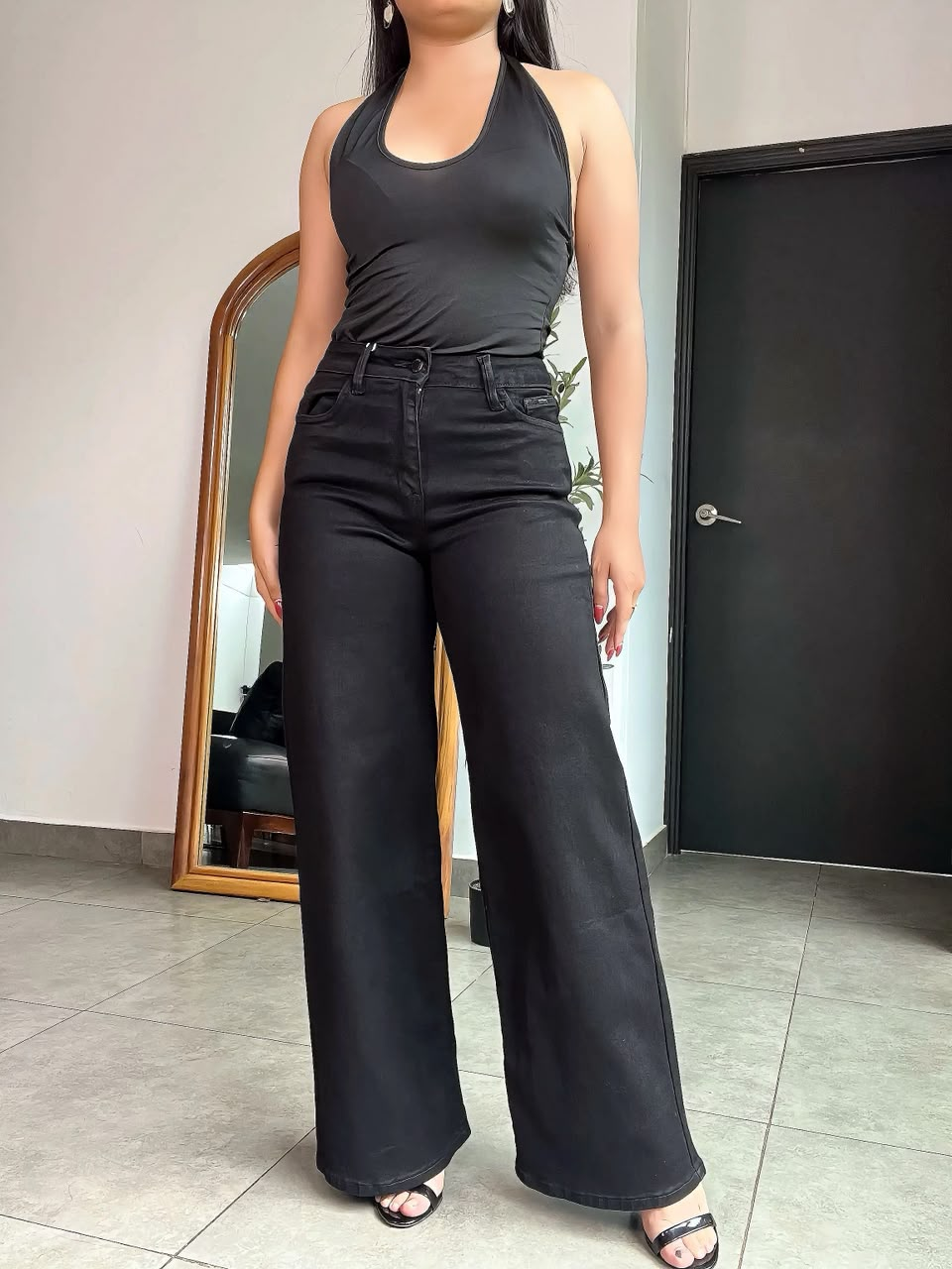 Pantalon wide leg negro Sweet couture - 6381