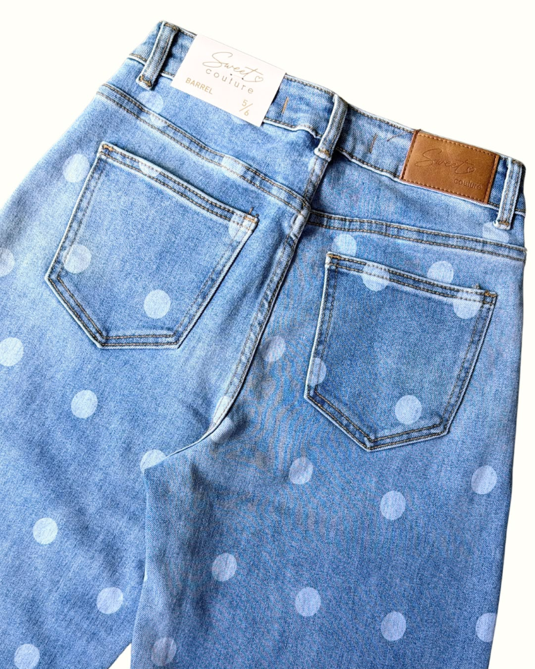 Pantalon estilo barrel azul con lunares blancos Sweet couture - 6382