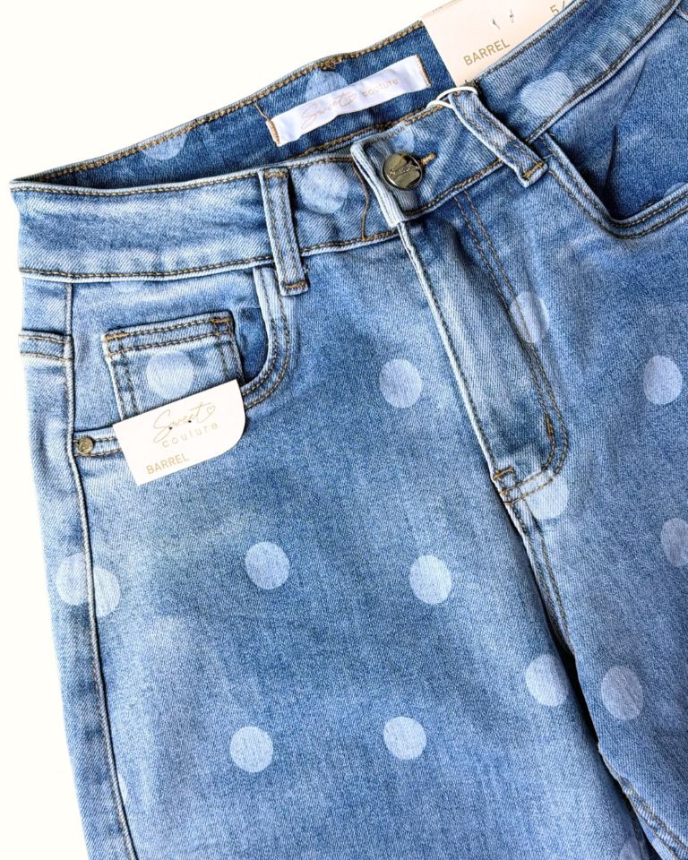Pantalon estilo barrel azul con lunares blancos Sweet couture - 6382