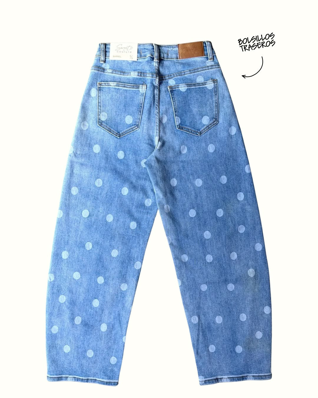 Pantalon estilo barrel azul con lunares blancos Sweet couture - 6382