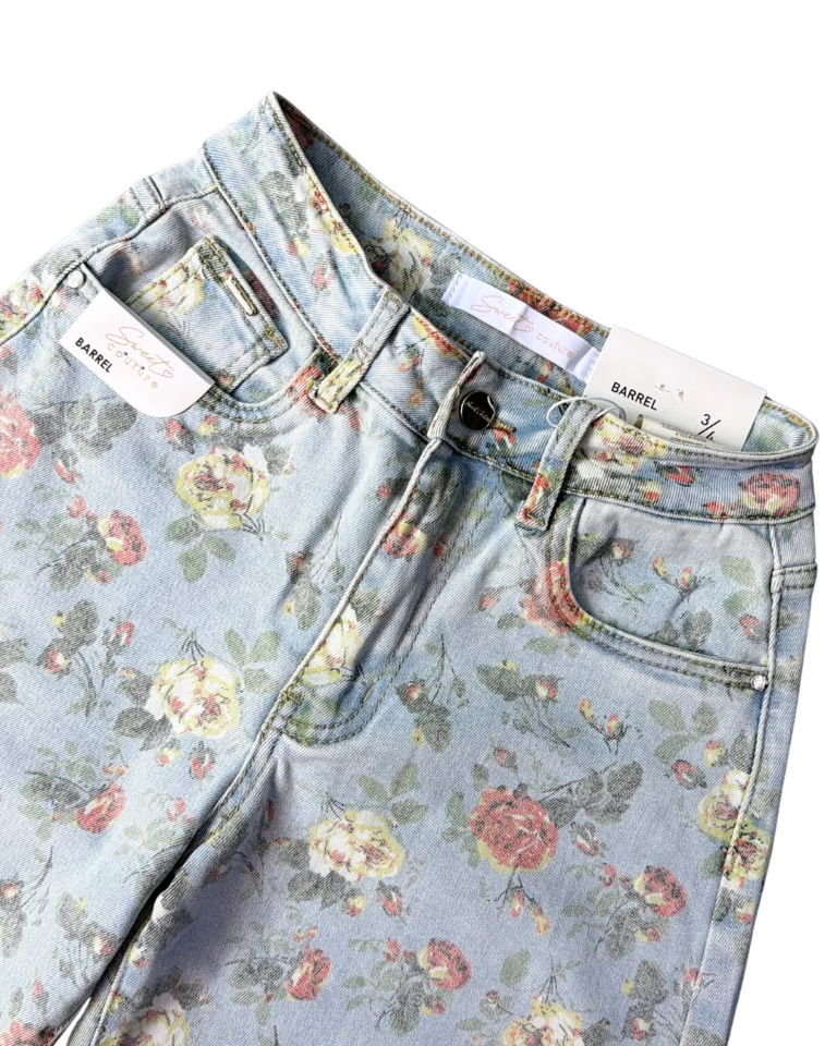 Pantalon estilo barrel con estampado floral - 6383