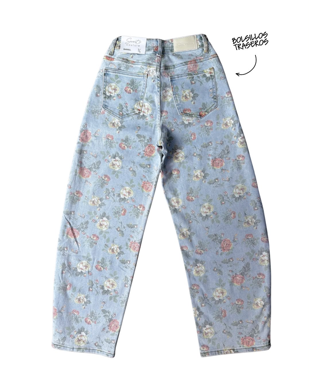 Pantalon estilo barrel con estampado floral - 6383