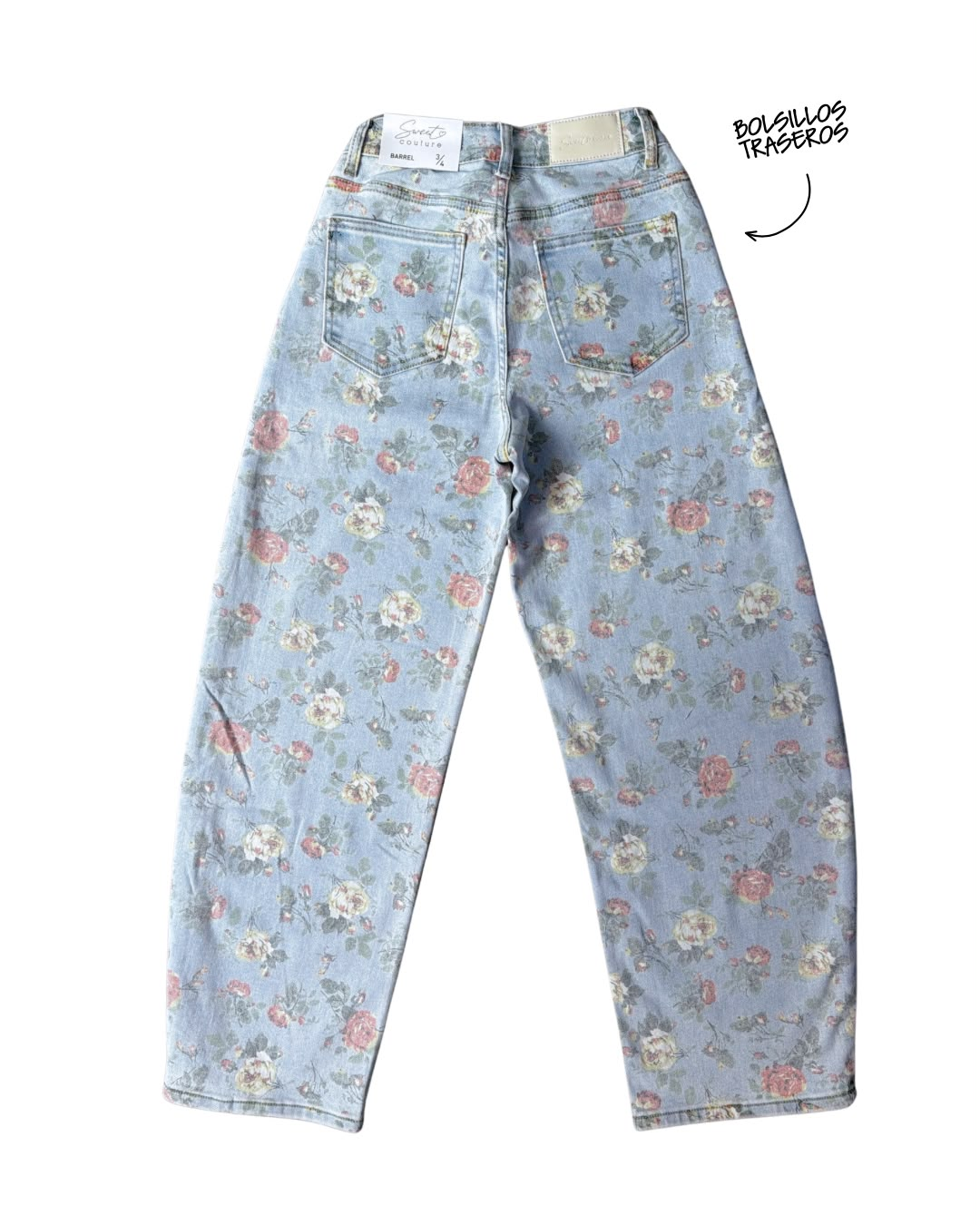 Pantalon estilo barrel con estampado floral - 6383