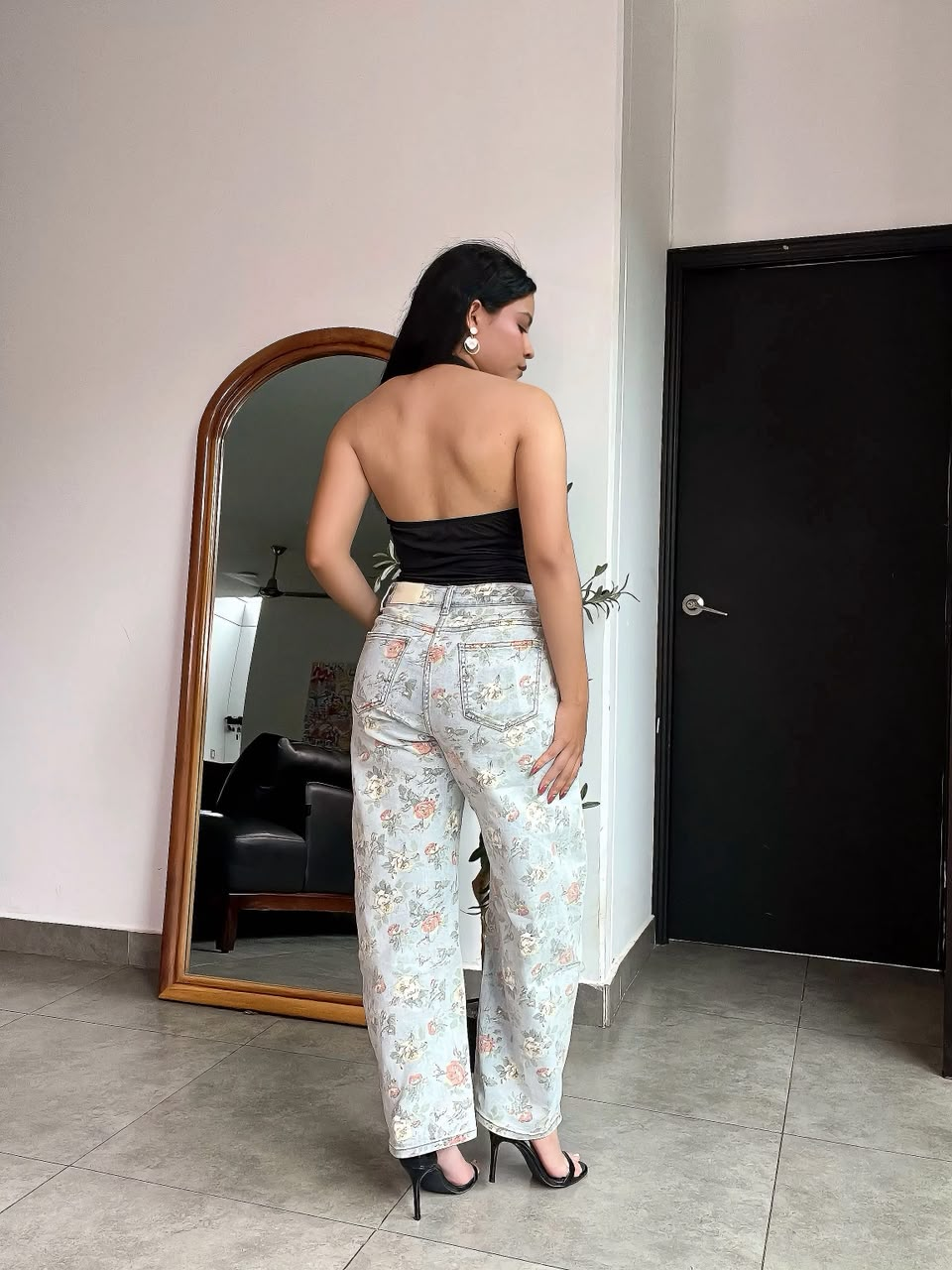 Pantalon estilo barrel con estampado floral - 6383