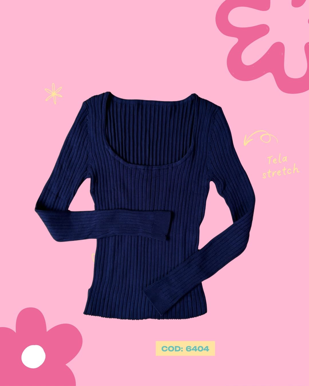 Camisa básica manga larga cuello cuadrado - 6404