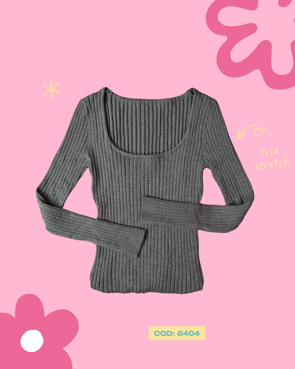 Camisa básica manga larga cuello cuadrado - 6404