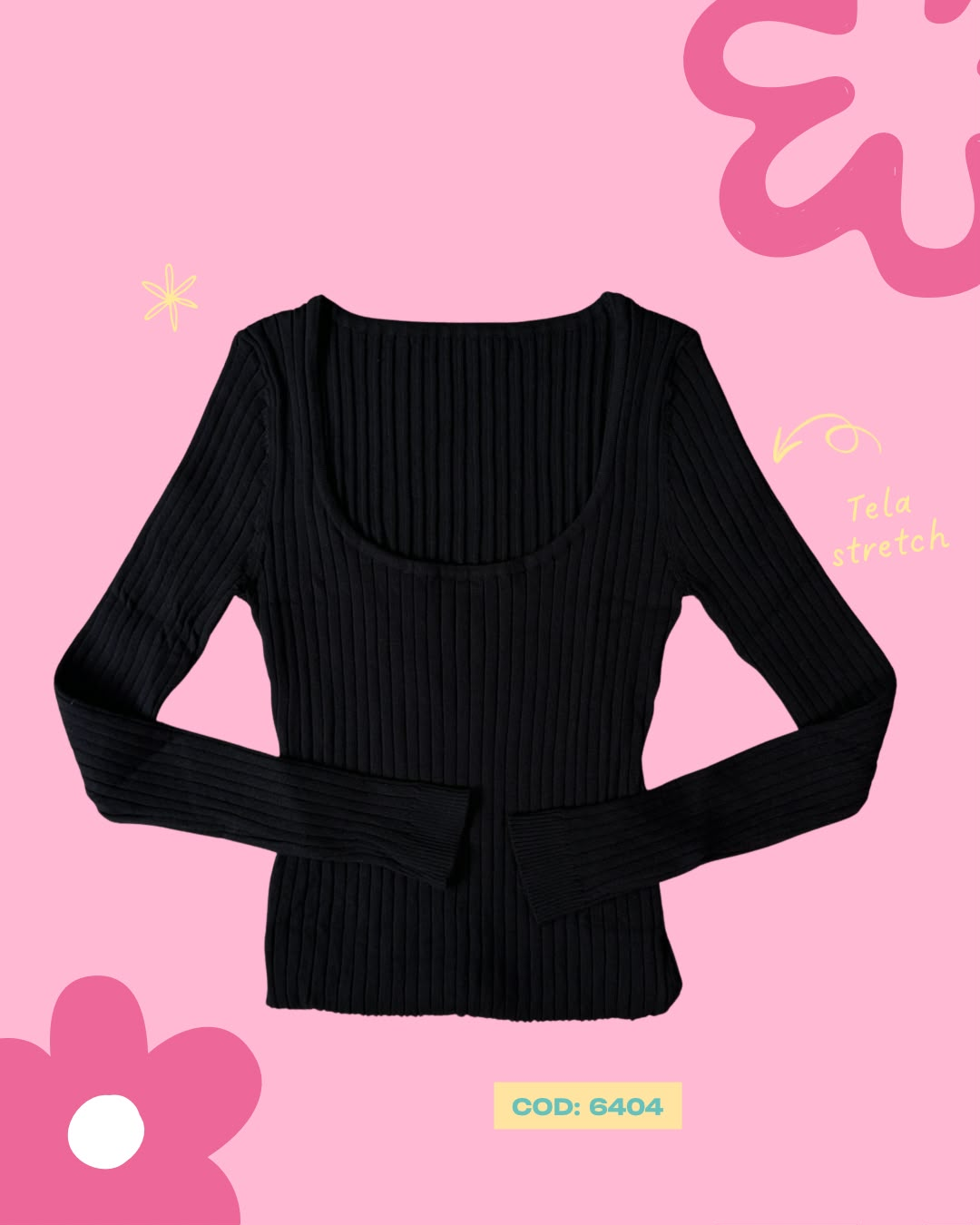 Camisa básica manga larga cuello cuadrado - 6404