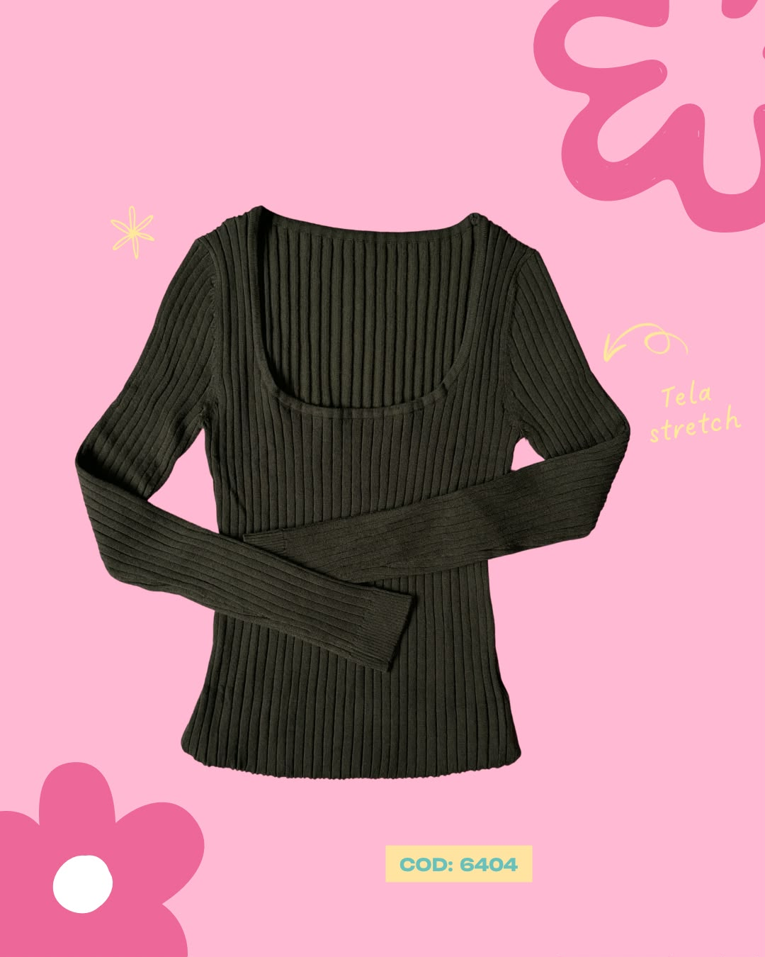 Camisa básica manga larga cuello cuadrado - 6404
