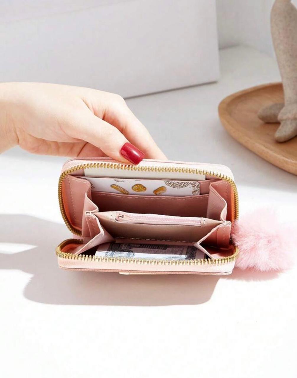 Billetera mini monedero rosa con corazones - 5919