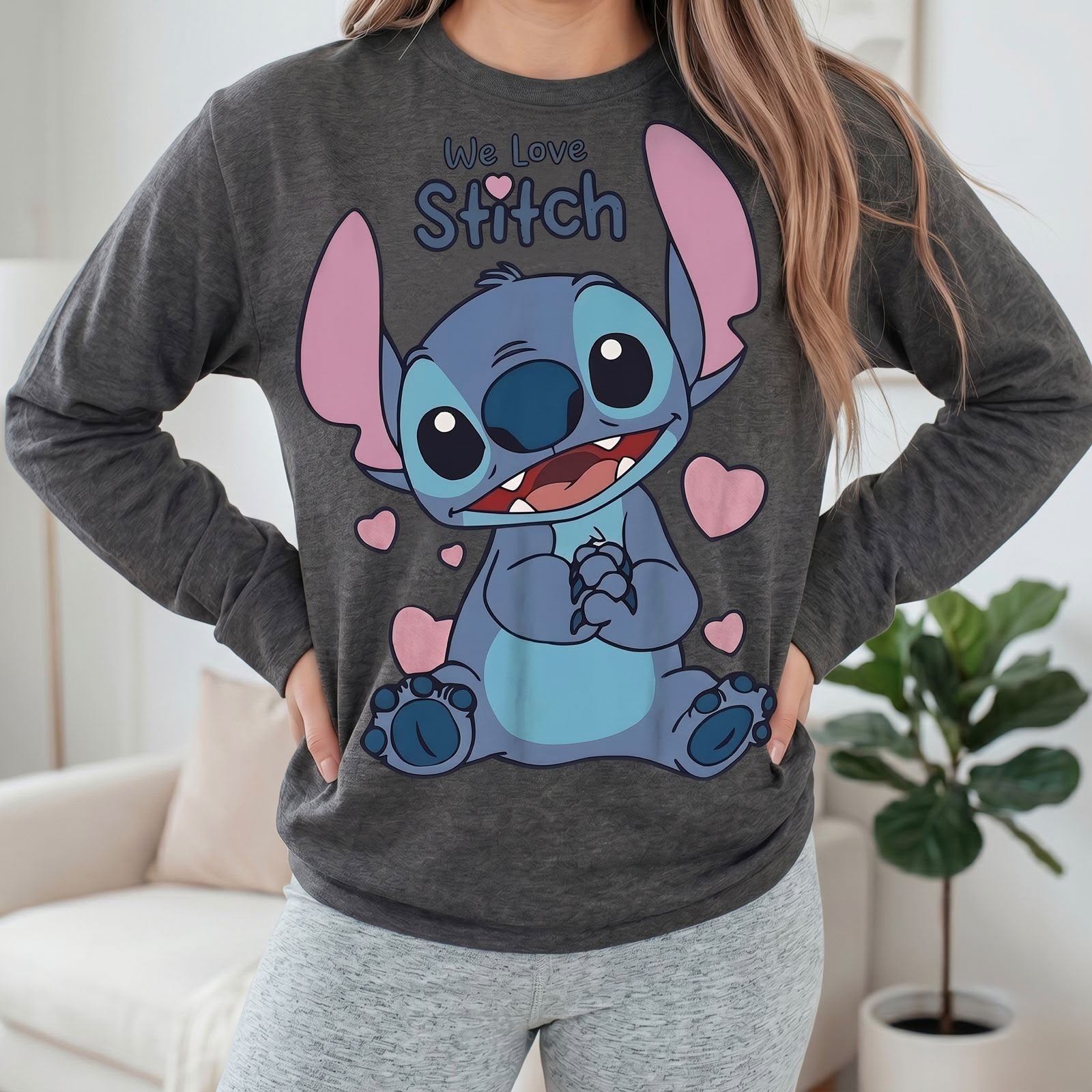 Camisa gris manga larga stich - 5436