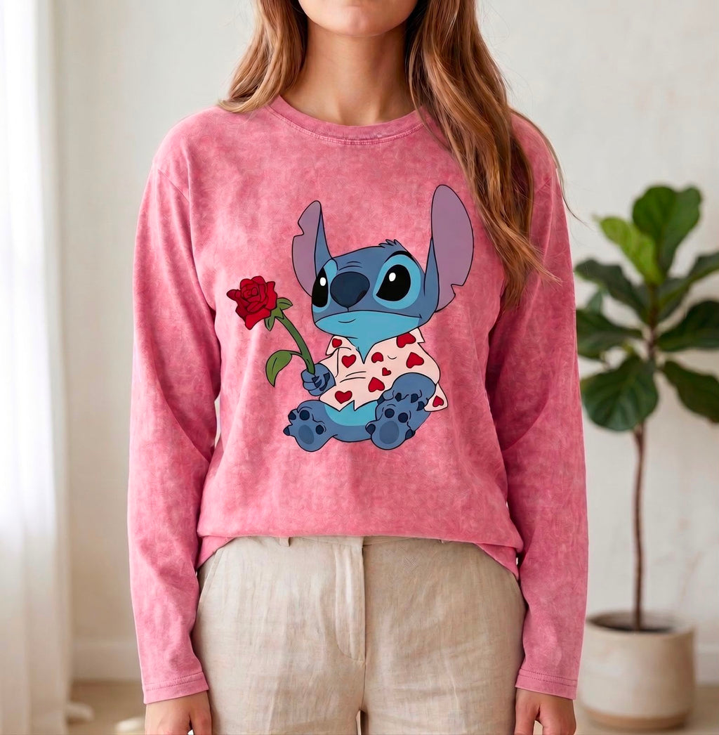 Camisa rosa manga larga stich - 5437